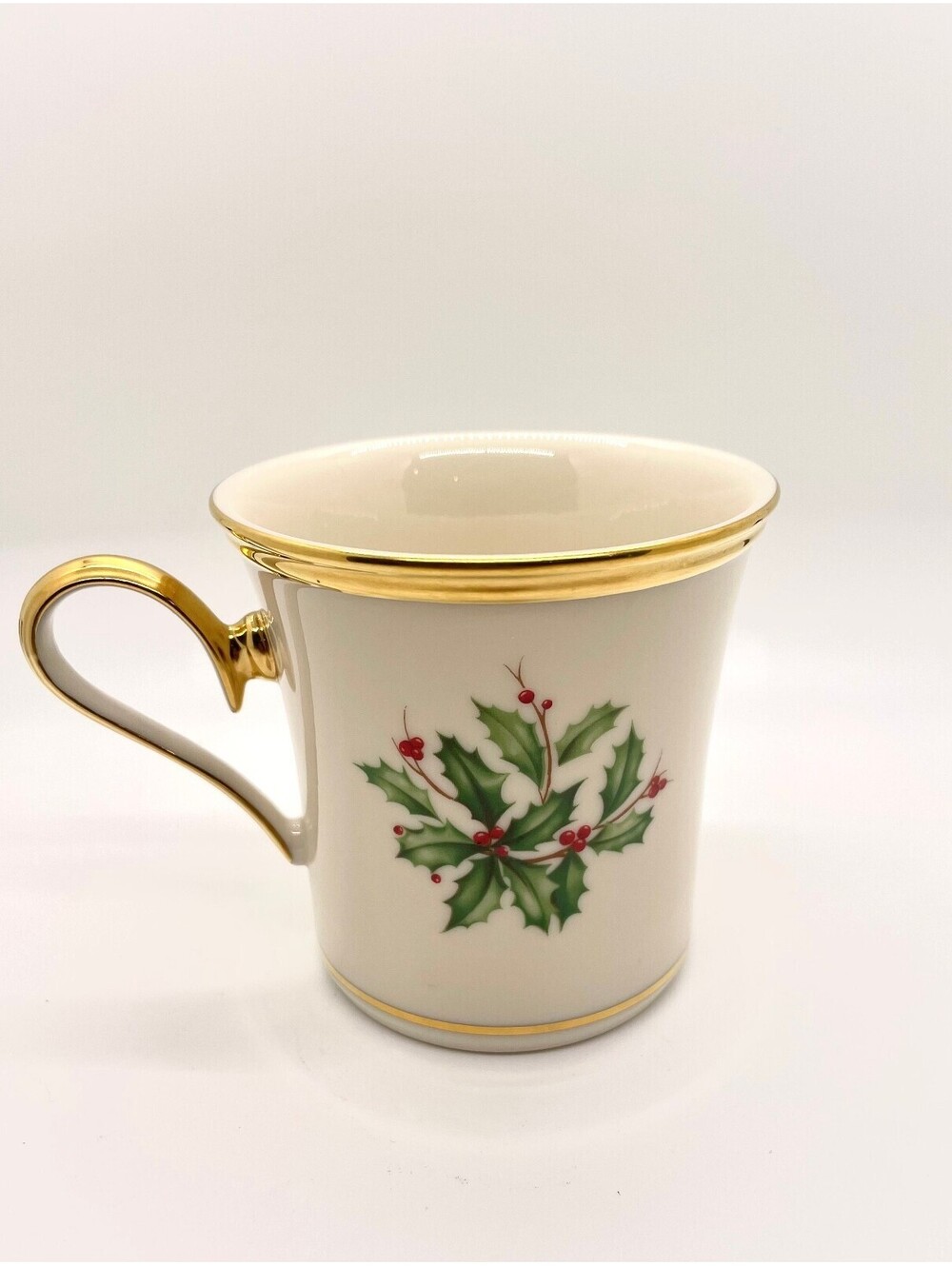 Vintage Lenox Holiday Mug Holly Berry Gold Trim Christmas Porcelain Cup 3.5"